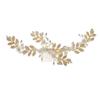 New bridal headdress rhinestone pearl comb metal leaf handmade hair accessories soft pottery flower plate hair comb