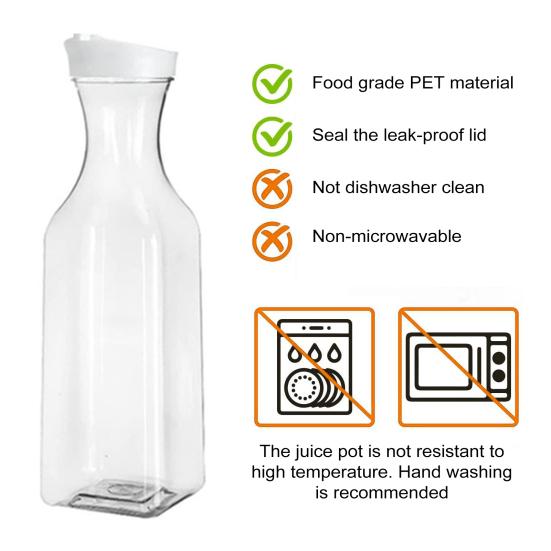 Vannkanne 1,5L Vannflaske med vipplokk Gjennomsiktig juicebeholder Rund Firkantet base Melkeflaske for Hjem Kjøkken Bar Restaurant