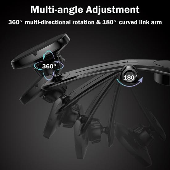 Magnetic Car Dashboard Rotating Phone GPS 360 Degree Holder Curved Arm Stand