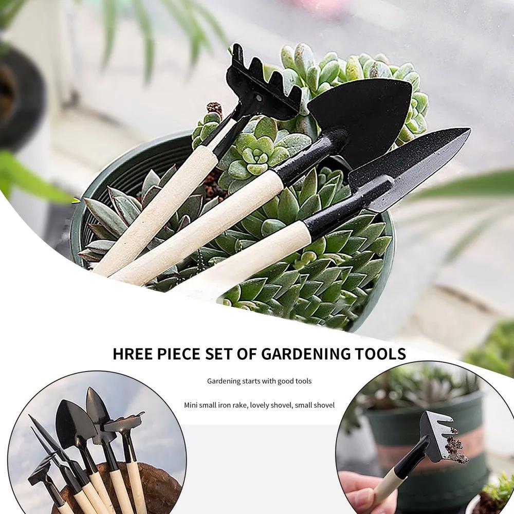 3-Piece Garden Tool Set with Small, Rake and Shovel for Potted Plants and Flower Planting