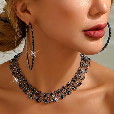3 Pieces of Women's Fashion Trend Exaggerated Hollow Necklaces with Large Earrings and Set Party Accessories