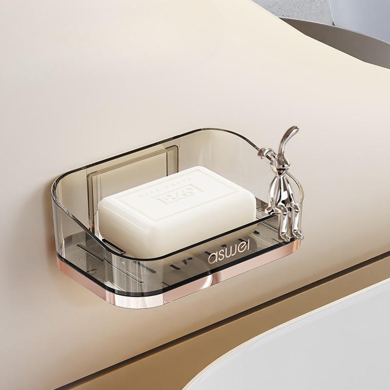 Household Draining Soap Rack, Soap Box, Bathroom and Toilet Wall-mounted Double-layer Soap Box, Non-drilling Storage Rack