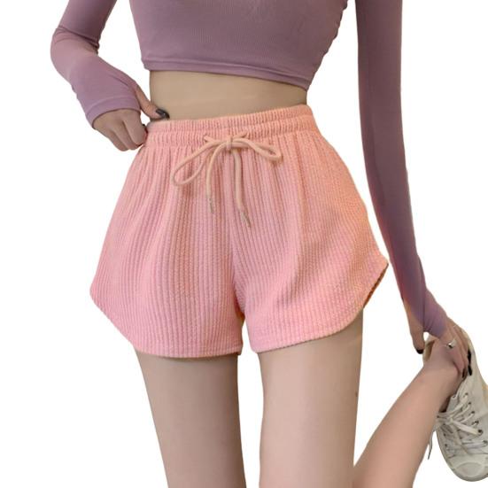 Women Summer Shorts Drawstring High Elastic Waist Solid Color A-line Soft Breathable Thin Loose Beach Sports Jogging Shorts