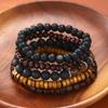 5Pcs/Set Black Gall Stone Volcanic Stone Wood Beads Multi-layer Men's Combination Elastic Bracelet For Couple Friends Jewelry