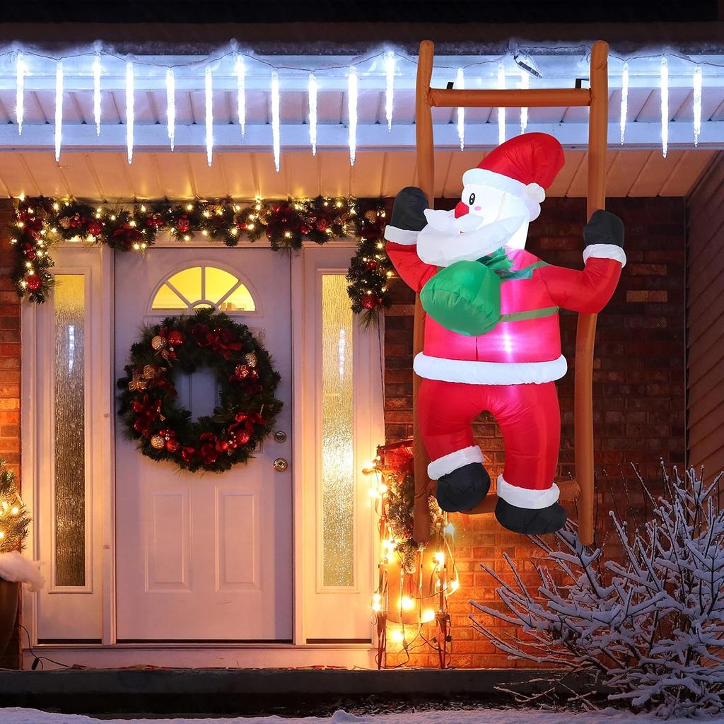 JOYFY 6 FT Christmas Inflatable Climbing Santa Hanging Inflatable Christmas Yard Decorations for Xmas Party Lawn Décor