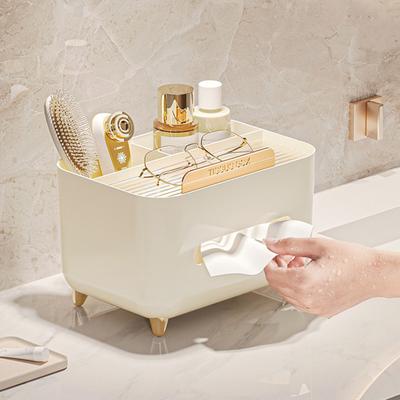 Yousheng Multifunctional Tissue Box Cover Holder with Storage Compartments Large Capacity Rectangular Napkin Tissue Organizer