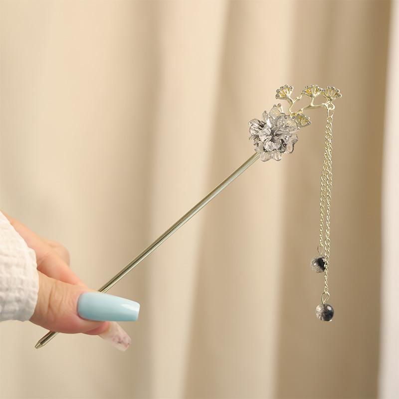 

Элегантная заколка для волос в виде цветка из чернил для женщин, винтажная роза, жемчужная кисточка, палочка для волос, изысканные металлические украшения, аксессуары для волос, заколки для волос синий