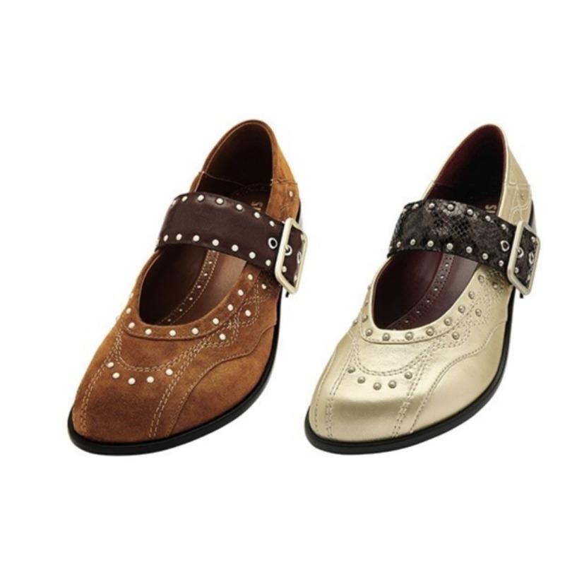 Fashion 2025 New Women Flats Ballet Comfortable Soft Leather Casual Shoes Punk Style Belt Buckle Loafers Rivet Designer Flat Shoes Women