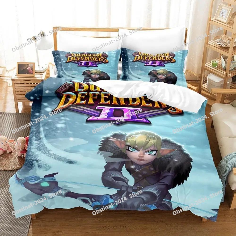 Neues 3D-gedrucktes Spiel Dungeon Defenders Bettwäsche-Set Cartoon Anime Dreiteiliges Set Erwachsener Kind Schlafzimmer Bettbezug-Sets Heimtextilien