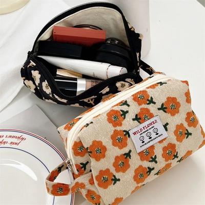 Kosmetiktasche für Damen aus Cord mit Blumenmuster, Lippenstifte, Make-up-Tasche, koreanisches Federmäppchen für Studenten, Reise-Make-up-Pinsel-Tasche, Neceser Organizer