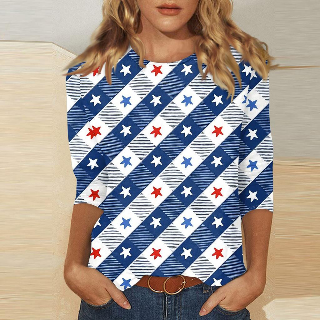 Women's Casual 3/4 Sleeve T-Shirts O- Neck Tops