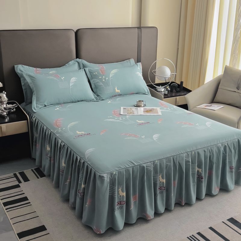 3pcs Twin Tree Pattern Extra Thick Non-Slip Bed Skirt Set with 1 Bed Skirt + 2 Pillowcases (Pillow Inserts Not Included)