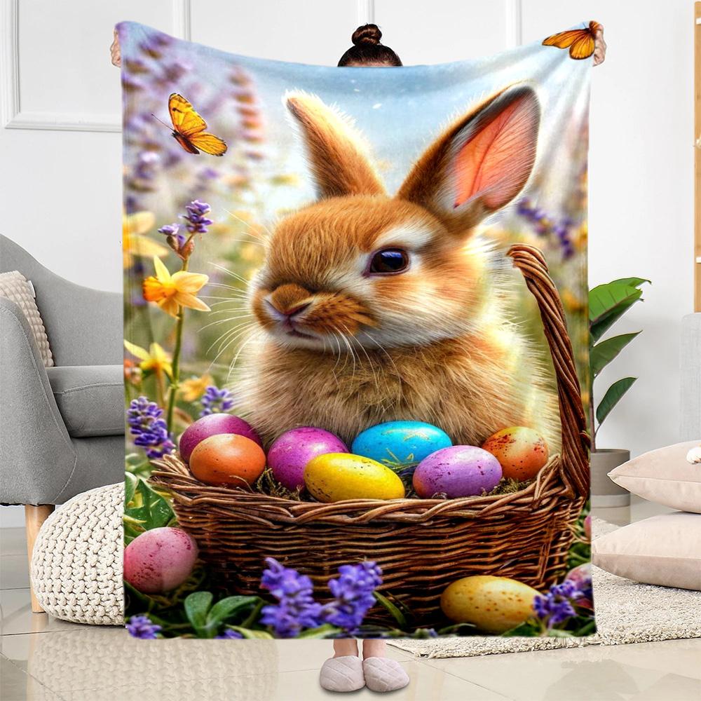 Easter Eggs And Bunnies Blanket,Suitable for Sofas, Offices, Travel, Living Rooms, Gifts To Relatives and Friends, Blanket,Suitable for All Seasons.