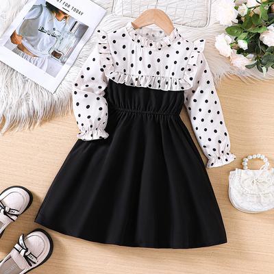 Children Clothing Girls Preppy Dress Spring and Autumn Polka Dot Ruffled Patchwork Long Sleeve Dresses for Toddler
