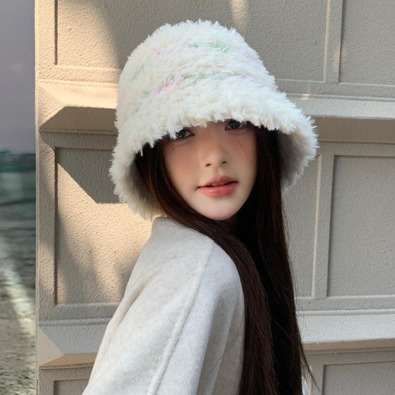 Winter Hat Women's Big Head Circumference Shows Face Small Bucket Hat Fleece Thermos Basin Hat Fashionable Versatile Bucket Hat