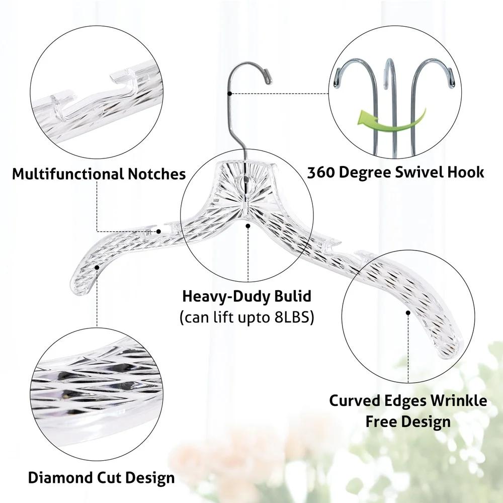 20 Pack Heavy Duty Clear Plastic Hangers 360 Degree Rotatable Hook Crystal Design Closet Hangers Shirts Dresses Coats