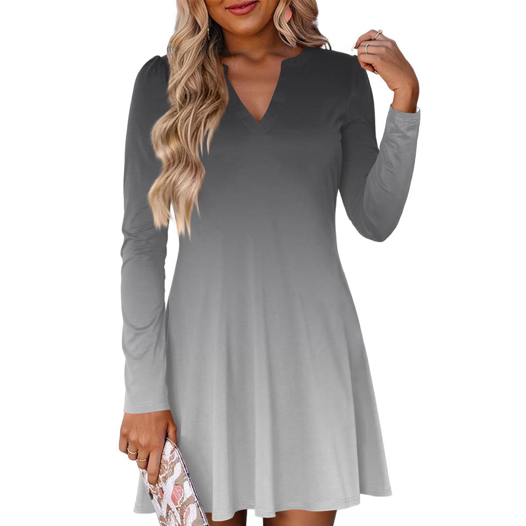 Women's Fashion Gradient V-neck Long Sleeve Dress