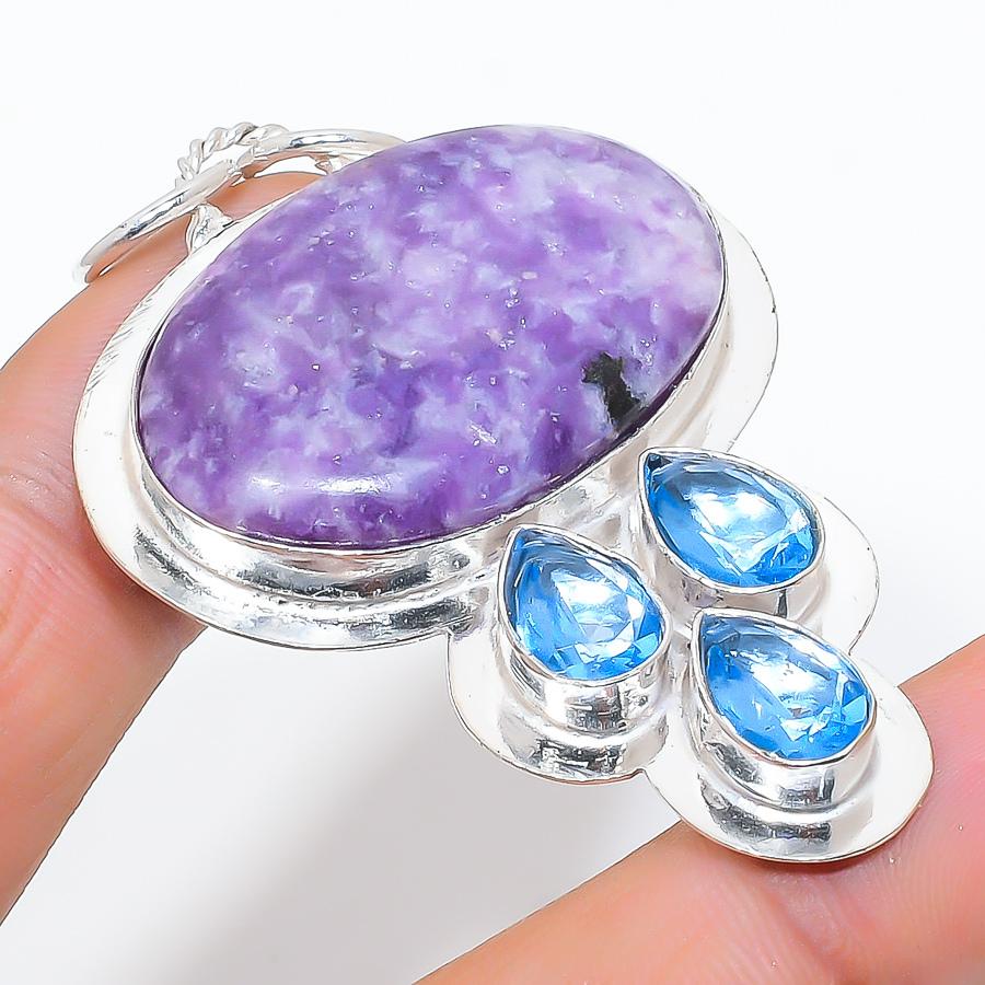 

Ювелирная подвеска ручной работы с лепидолитом и голубым топазом, 2,48 дюйма, VM-107