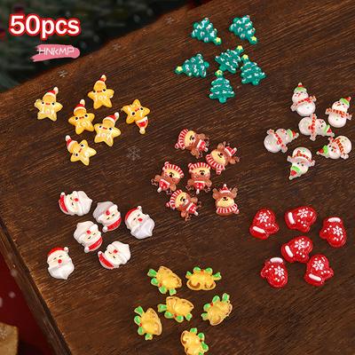 50Pcs Christmas Nail Charms Cute Cartoon Resin Santa Claus Snowman Reindeer Design for DIY Manicure Nail Art Decoration