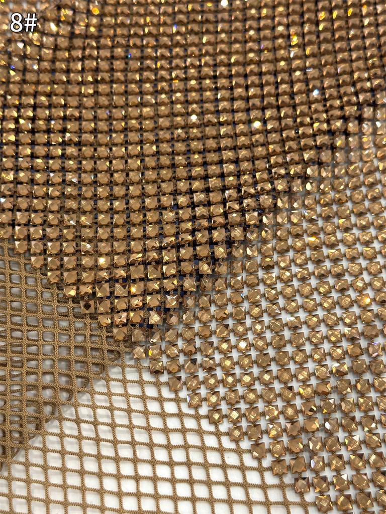 Heavy Process Crystal Decor Gold Stones for Party Dress Series, Embroidery Elastic net Lace, Super Top Quality Fabric For Party