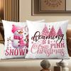 Pink Christmas Snowmen Pillows Let Snow Chill Snowmies Polyester Pillowcase, Sofa Decorative Cushion Cov Headboard Pillow