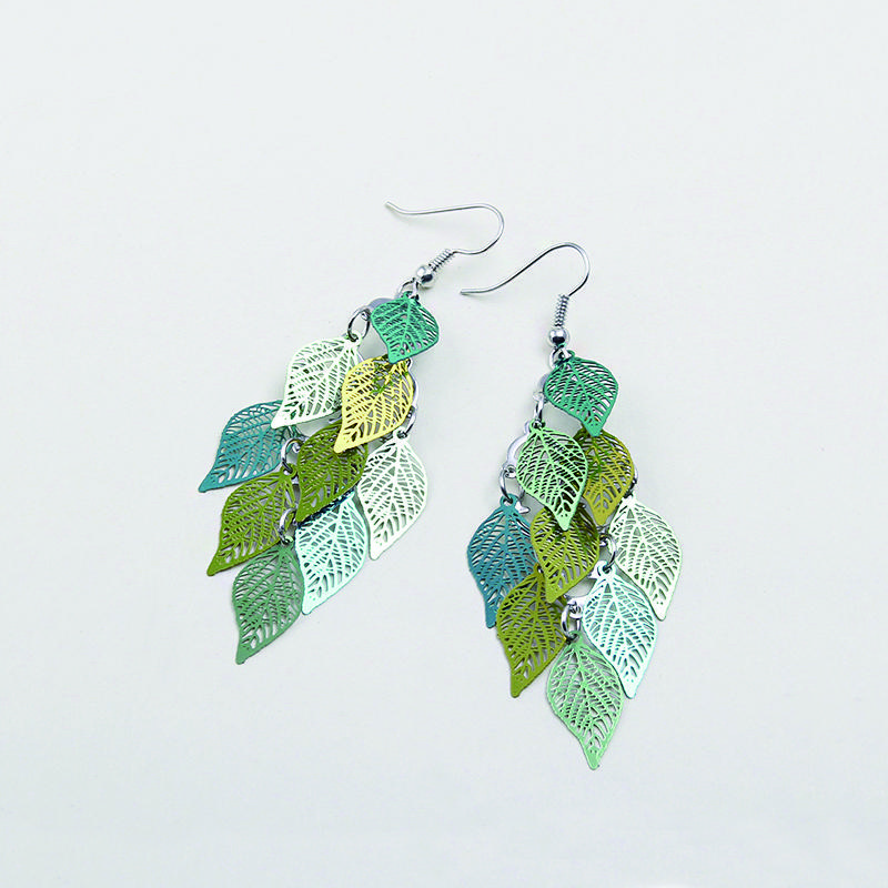 Vintage Hollow Leaves Drop Earrings for Women Bohemian Colorful Long Dangle Earrings 2024 Fashion Zircon Boucle Oreille Femme