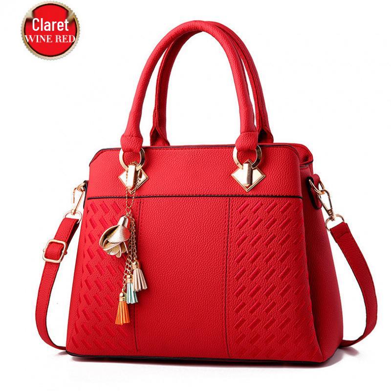 Women s Large Capacity Embroidered Handbag - Autumn/Winter 2024 Simple & Versatile Style for Middle-Aged and Elderly Ladies бордовый