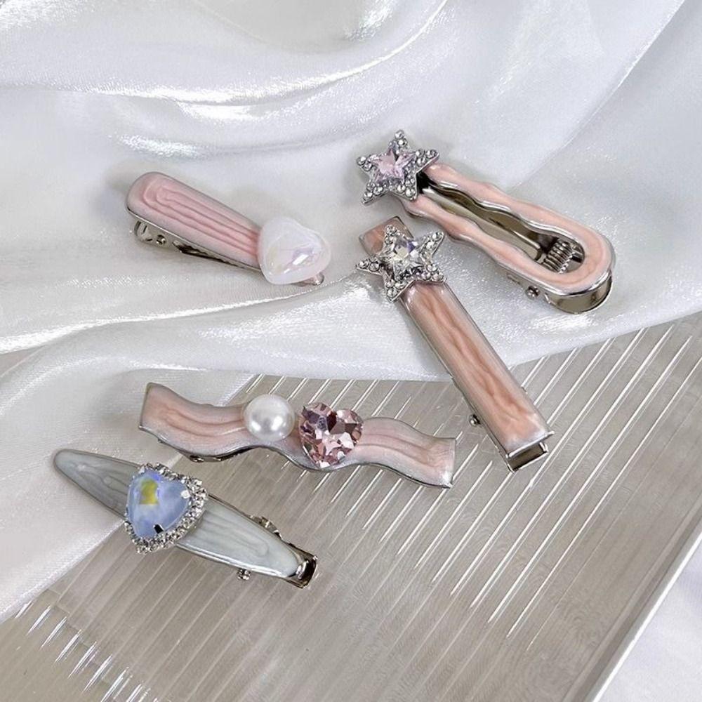 5Pcs/Set Cool Shiny Hair Clips Heart Shape Hair Accessories Trendy Barrettes  Women Girls