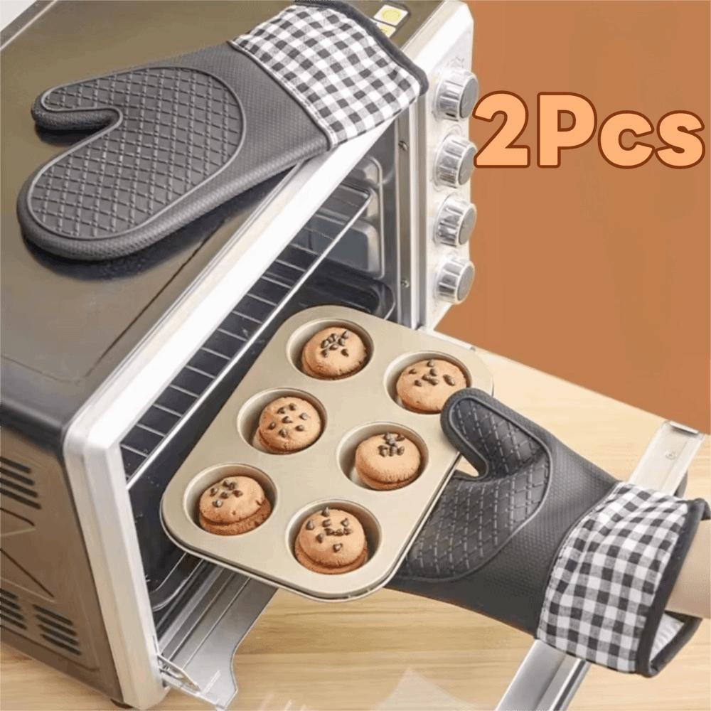 2pc Silicone Oven Gloves Thickened Baking Gloves Kitchen Gloves Anti Scalding Gloves  BBQ