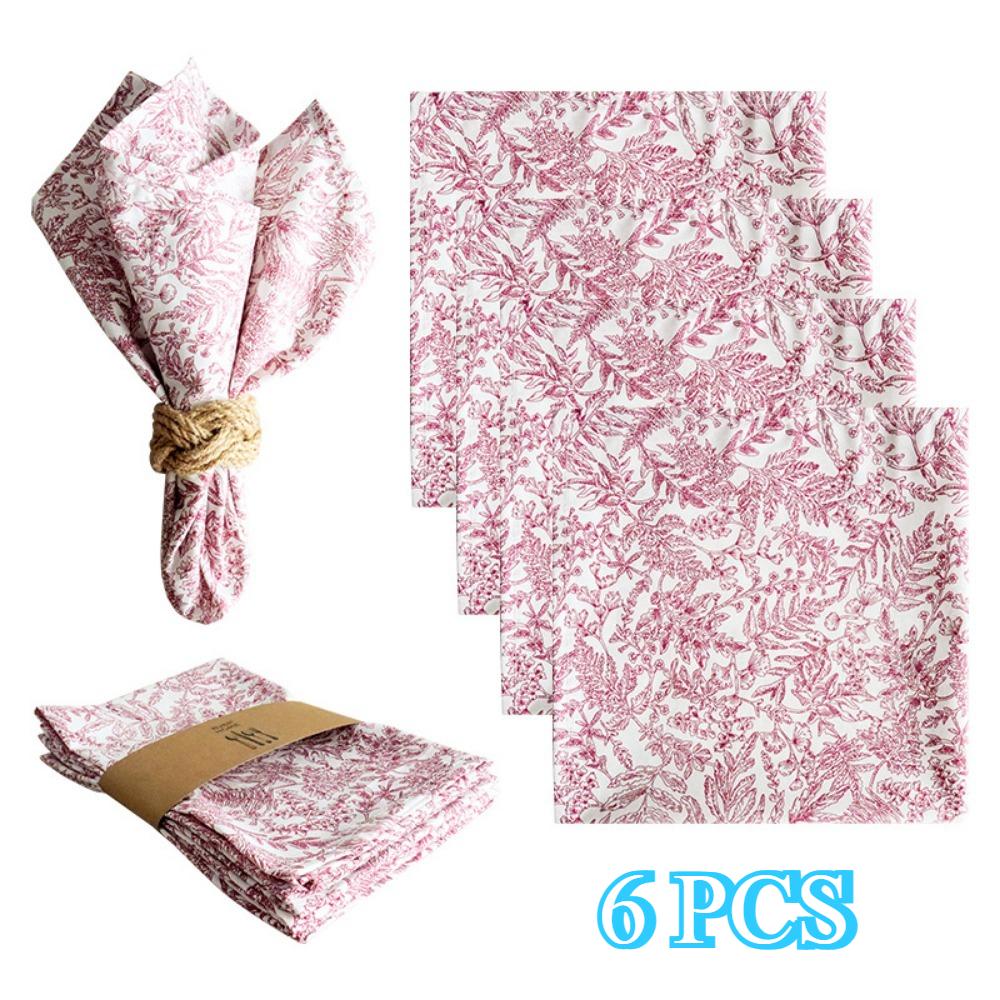 French Vintage Floral Cotton Cloth Napkins Set of 6 Botanical Printed Dinner Napkins for Wedding Party and Holiday Table Decor