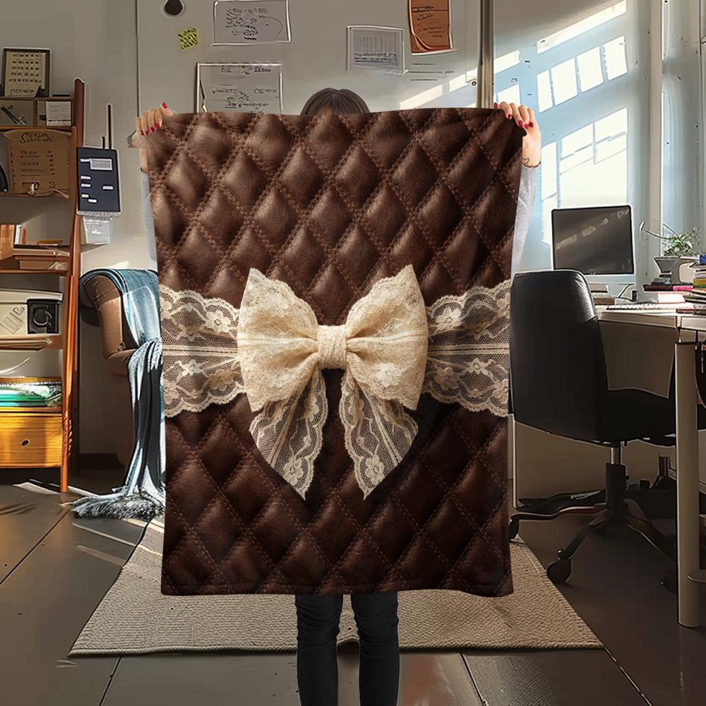 1Pc Gorgeous Bow Print Flannel Blanket, High quality Comfortable for All Seasons, Home Decor, Warmth and Comfort, Perfect for Christmas Gifts W42