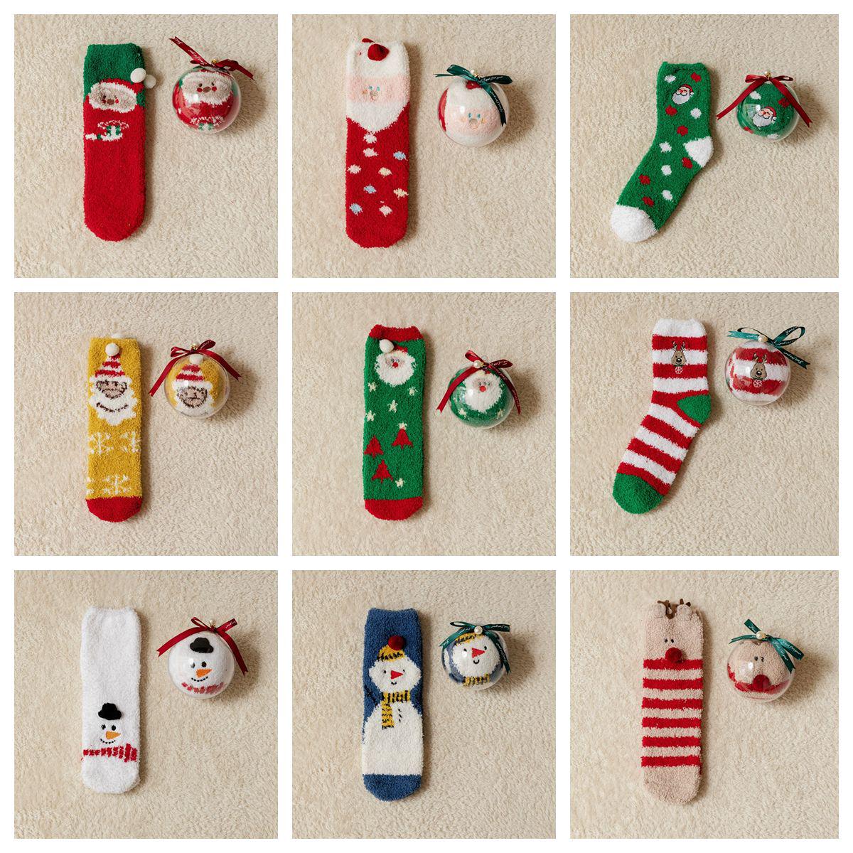 Christmas Coral Fleece Cartoon Sleep Socks Gift Box