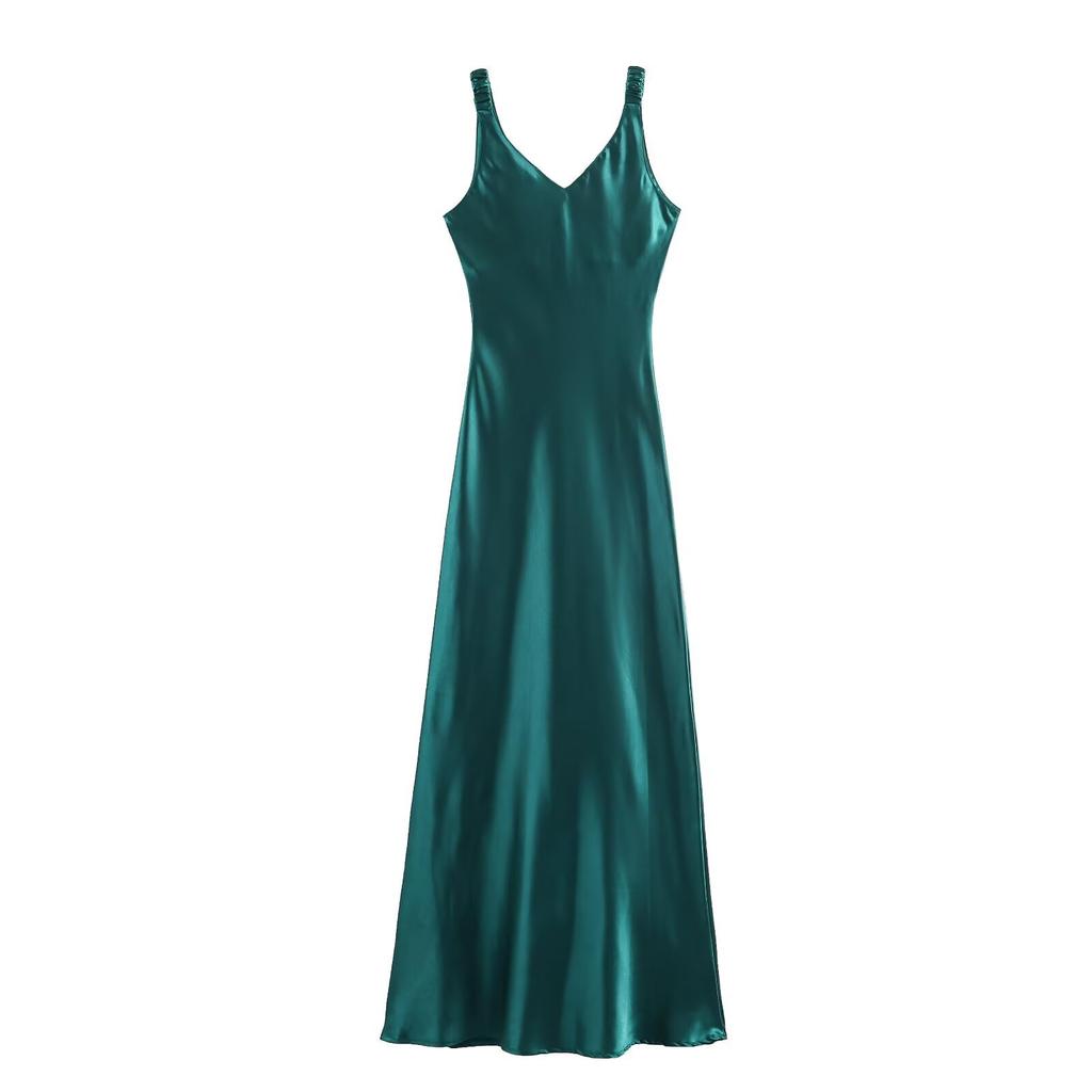 Stile europeo e americano, nuovi abiti da donna, stile straniero, classico versatile, abito in raso con vita temperamentale