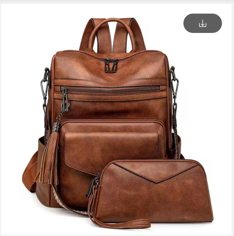 

New Women s Pu Leather Waterproof Anti-theft Fashion Tassel Two-color Large Travel College Backpack Wallet Shoulder BAG