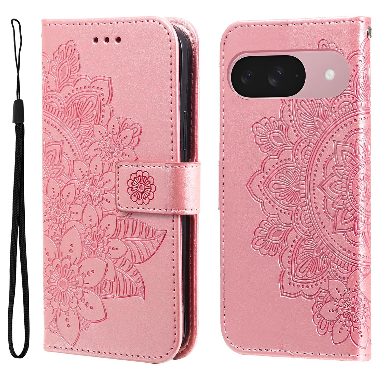 

For Google Pixel 9a Case Floral Pattern PU Leather Wallet Stand Phone Cover Pink
