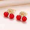 pearl earrings ladies Compatible with metal allergies cherry fruit pearl double shell pearl cute cherry cherries earrings everyday use birthday