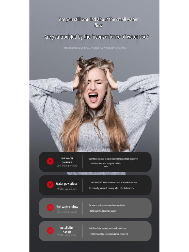 Silent Automatic Supercharger Pump for Home Water Heater and Shower