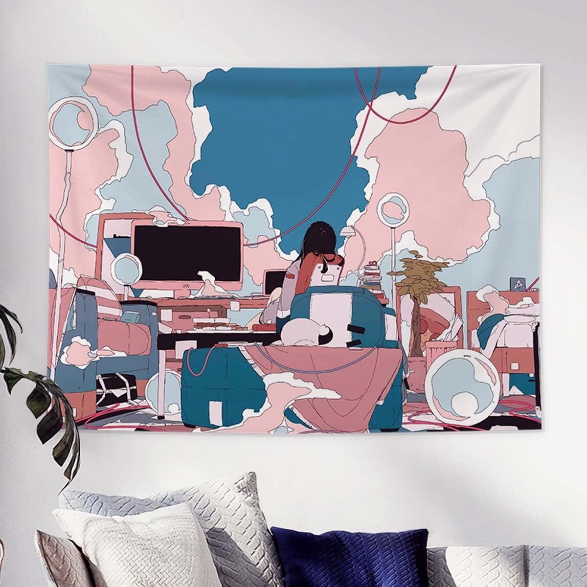 

VIKAMA Two Dimensional Girl Tapestry Kawaii Comic Theme Poster Background Bedroom Living Room Dormitory Home Decoration 74x94cm(29x37in)
