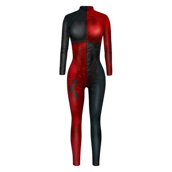 Damen Halloween Langarm Digitaldruck Slim Jumpsuit Bodysuit Cosplay Kostüm