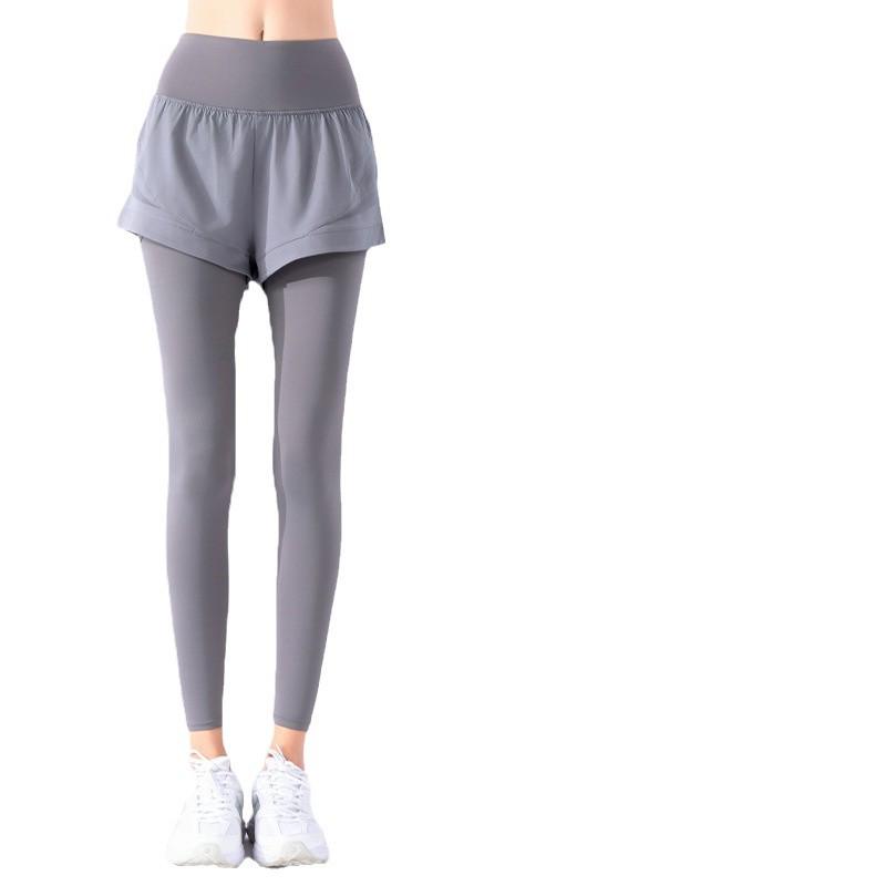 Women's Autumn Style High-Waist Hip-Lifting Yoga Pants - Nude Feeling, Fake Two-Piece Design, Perfect for Running & Fitness