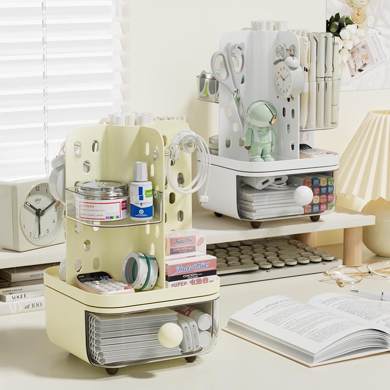 Desktop Hole Board Storage Box Rotating Jewelry Shelf Multi-Function Student Organization Stationery Box Drawer Plastic