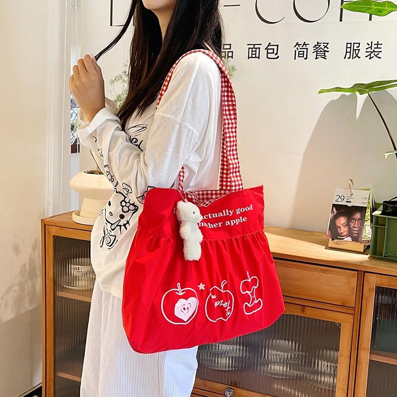 Cute versatile red casual new lazy wind tote bag large capacity shoulder bag