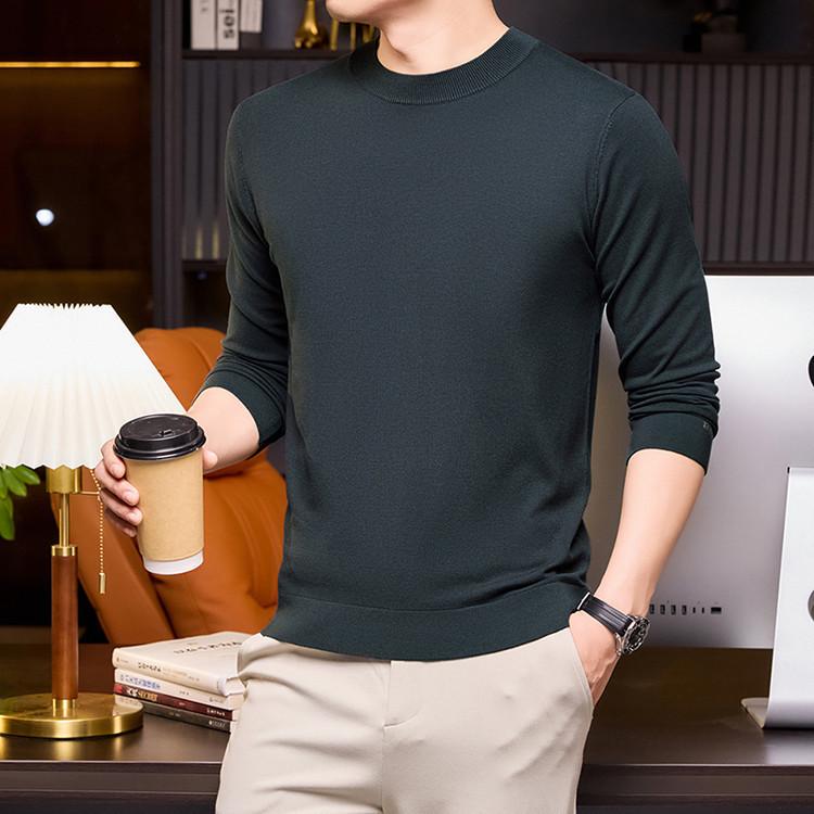 2025 Men's Lightweight Solid Color Round Neck Sweater, Long-Sleeved Knit for Spring/Autumn