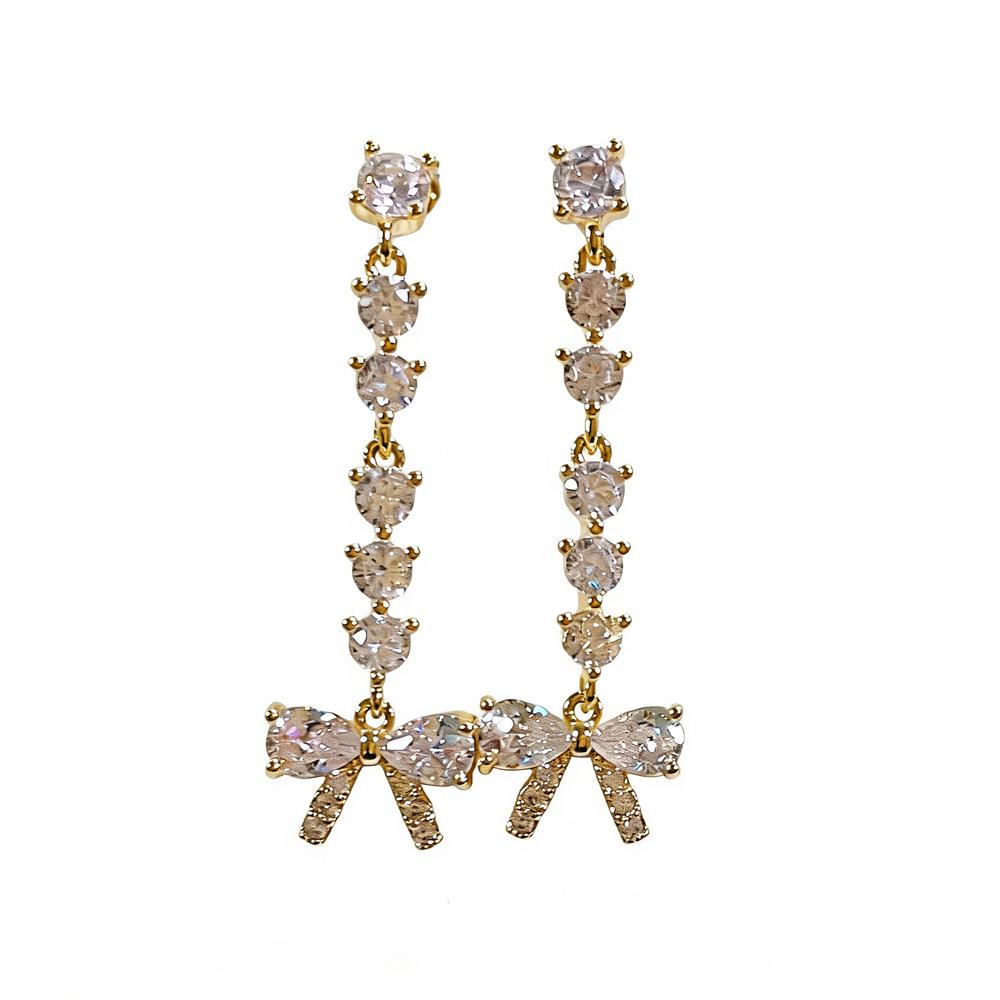 

Cross Bow Zircon Tassel Earrings - Women s Korean Niche Design, High-End Long Jewelry