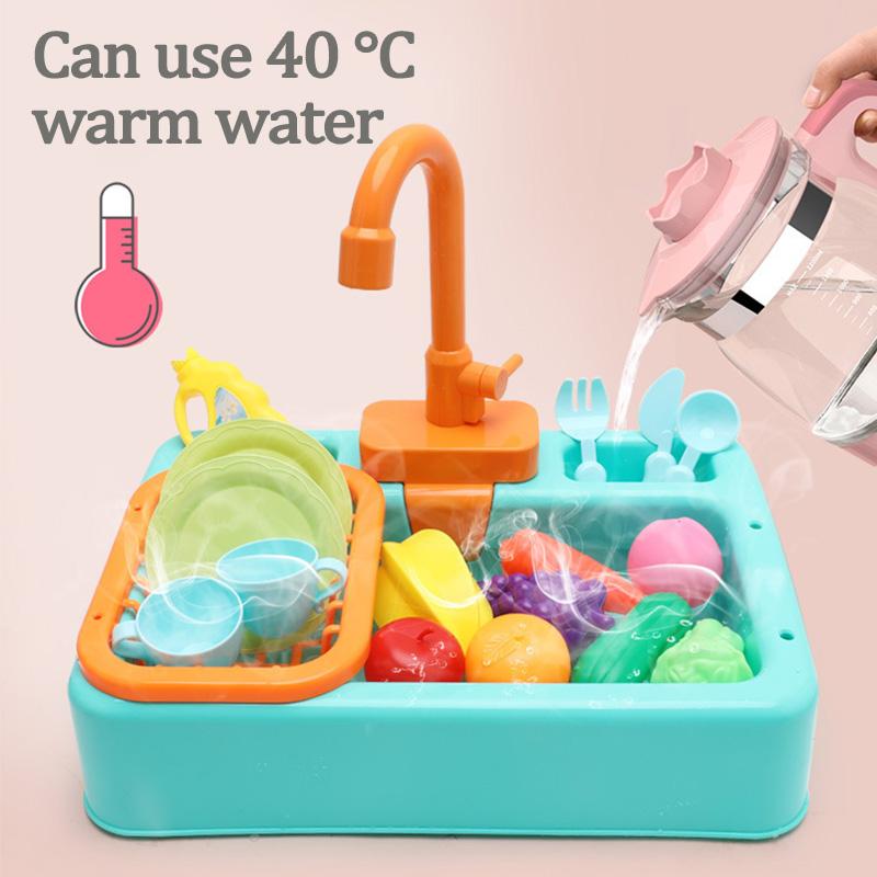 Kid Simulation Electric Dishwasher Wash Sink Running Water Toy Role Playing House Kitchen Pretend Game Food Fruit Girl Boy Gift