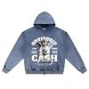 DTG print Knitted Denim Zip-Up Hoodie Obviously Cash Only Brother Print Zipper Hoodies  