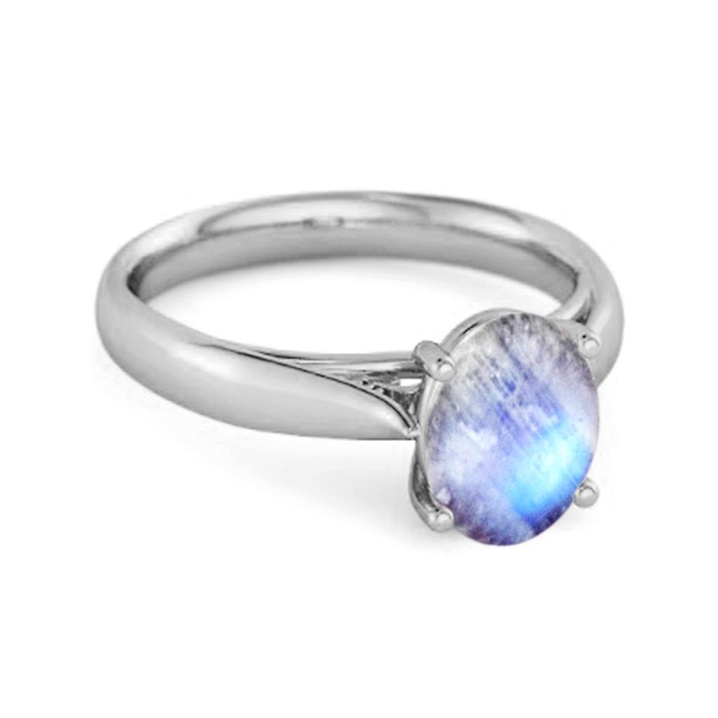 Moonstone Classic Solitaire Ring - 925 Sterling Silver