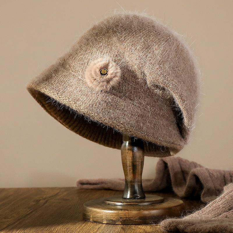 Medium-sized elderly hat Female winter thickened wool hat Elderly hat Rabbit fur knitted hat Temperament mother warm cotton hat