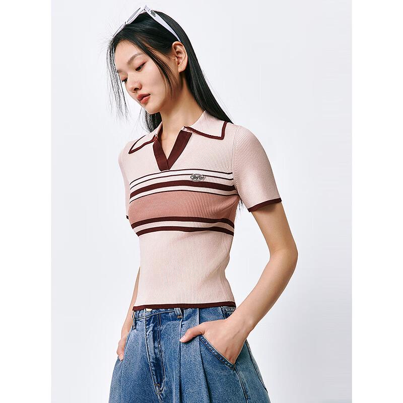 Peacebird Women's Color Block Stripe Knit Polo Top