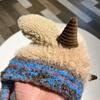 Knitting Hat Windproof Warm Solid Color Elastic Thermal Lamb Ear Design Winter Hat Cold Weather Headwear